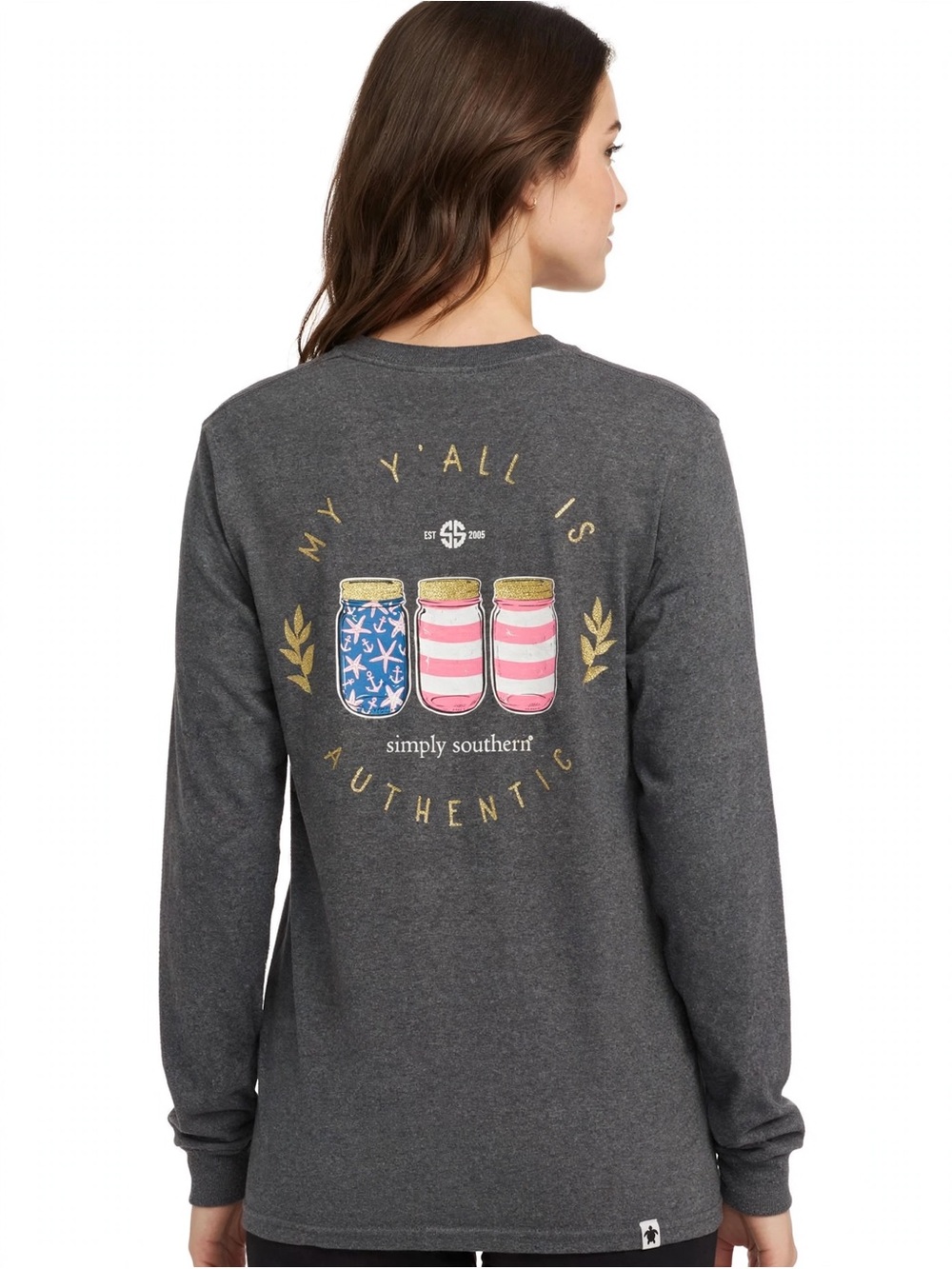 Simply Southern Charcoal Long-Sleeve Tee with Patriotic Mason Jar Graphic